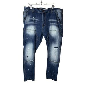 GrindHouse Men's Blue Distressed Painted Denim Jeans Size 44